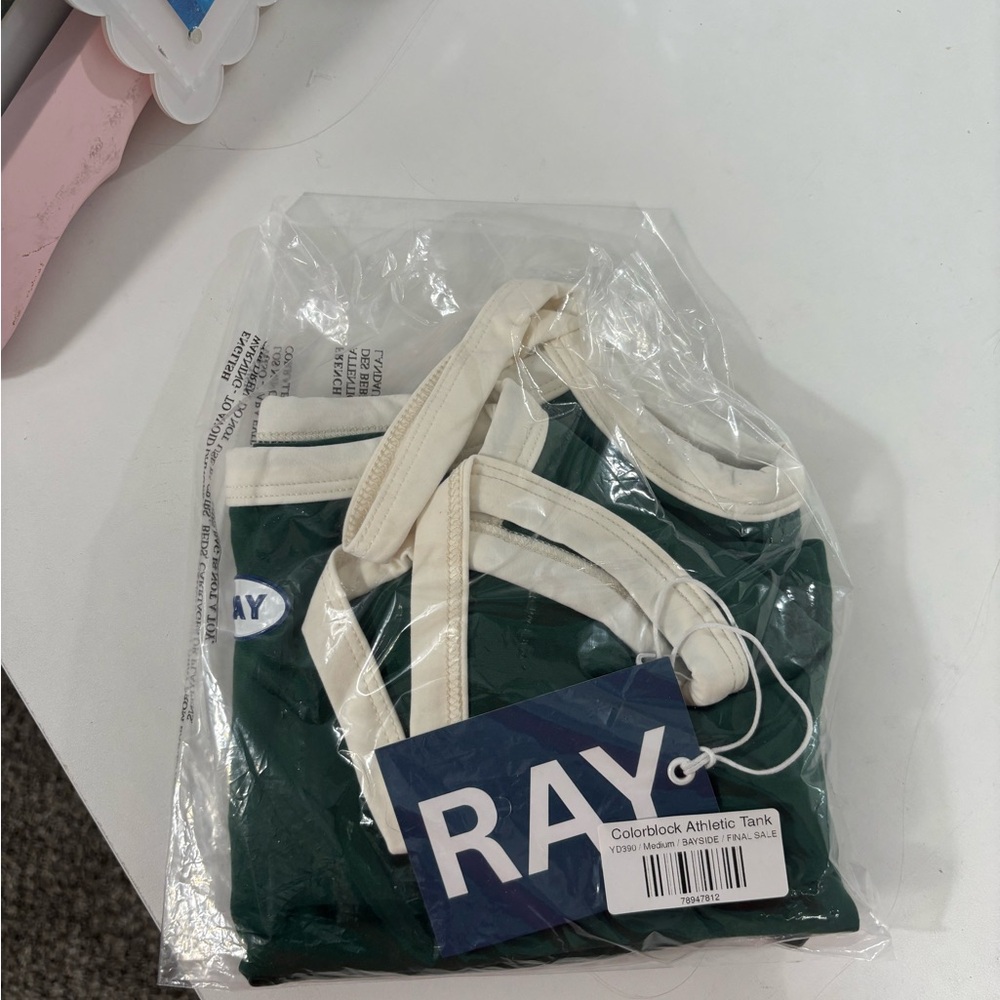 ray the brand Forest Green & White Tank color block tank Top - Picture 3 of 3